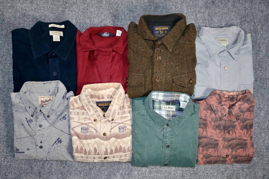 Vintage Wool Flannel Shirts Lot of 8 Mixed Sizes Plaid Woolrich LL Bean